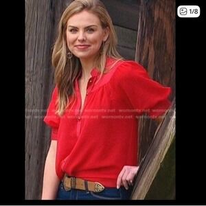 Moulinette Soeurs Anthropologie Women's Size 10 Red Puff Sleeve Flowy Blouse